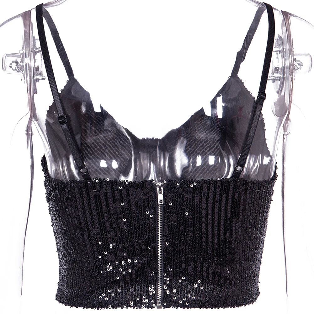 Новый женский жилет с блестками на бретельках однотонный топ глубоким v-образным