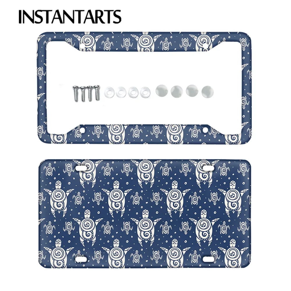 

INSTANTARTS Hawaiian Sea Turtles Print 2pcs Aluminium Alloy Material Car License Plate Weather-Proof License Plate Cover 4 hole