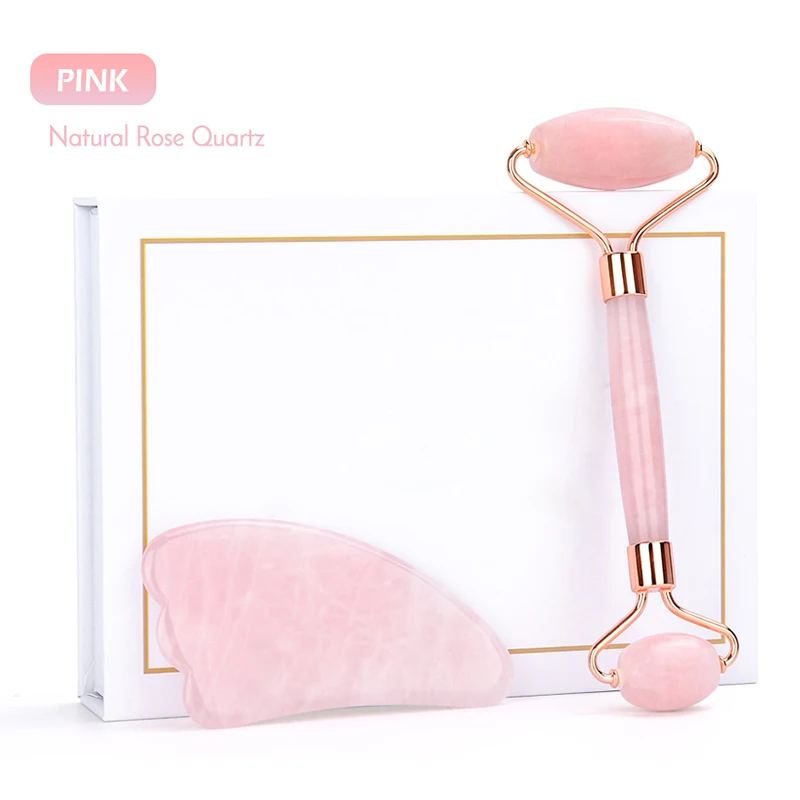 Розовый КВАРЦЕВЫЙ роликовый для похудения Массажер лица лифтинг инструмент
