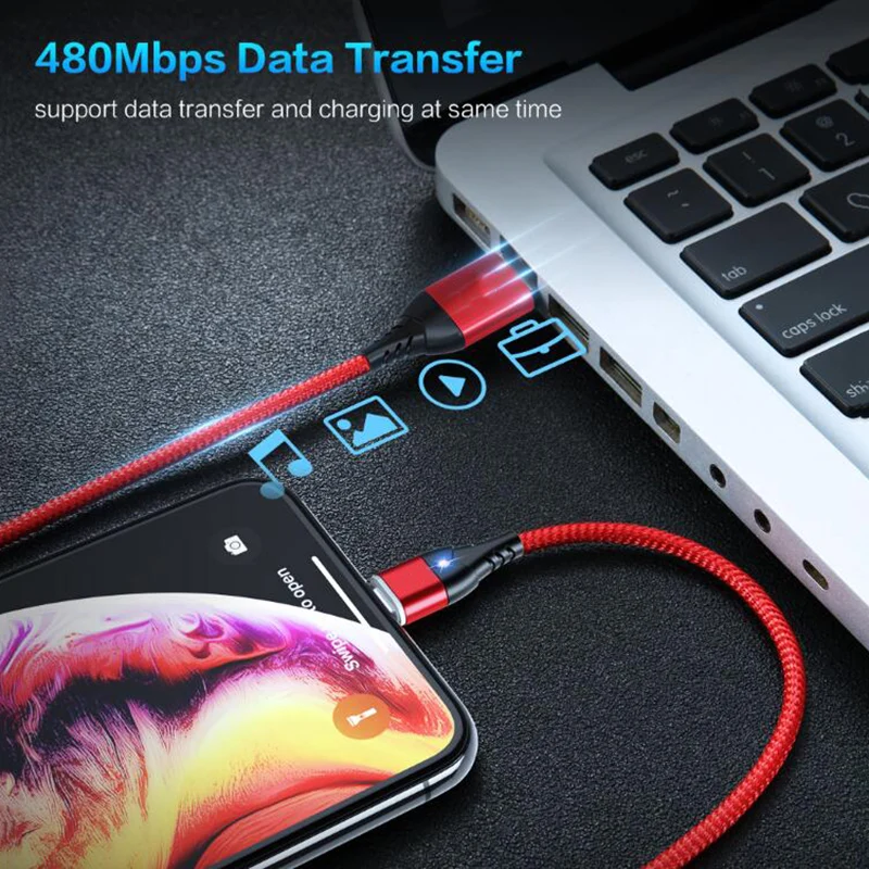 Магнитный кабель KSTUCNE Micro usb type C для iPhone, кабель Lightning, 1 м, 3 А, быстрая зарядка, USB-C, type-C, магнитный кабель для зарядки телефона