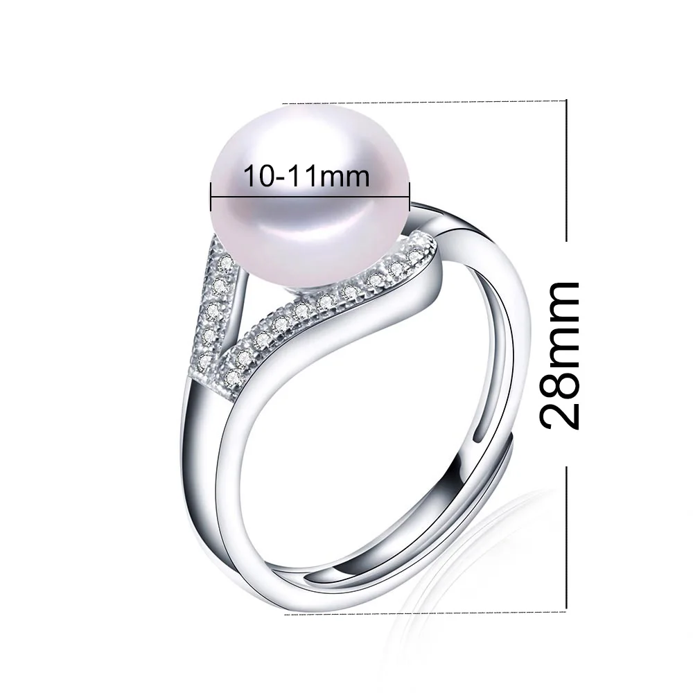 

New High Luster 100% Natural Freshwater Pearl Shiny Zircon Rings For Women Fashion 925 Sterling Silver Jewelry Adjustable Ring