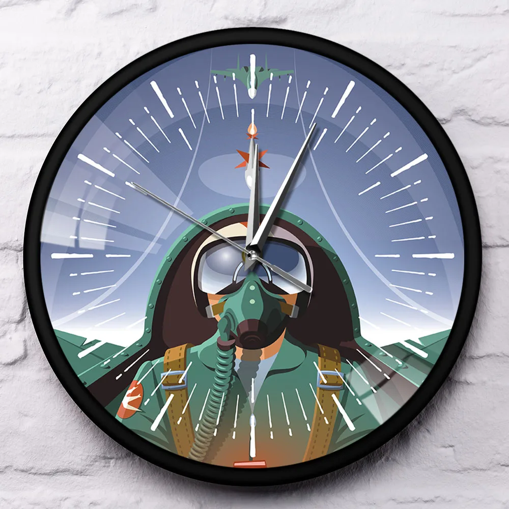 Настенные часы The Fly Plane Jet Pilot с металлической рамкой военный пилот в кабине