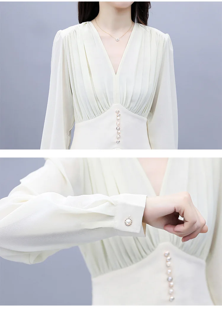 

BacklakeGirls 2020 Elegant Temperament V-neck Long Sleeve Slim Waist Chiffon Cocktail Dress Long Formal Dresses Robes De Soiree