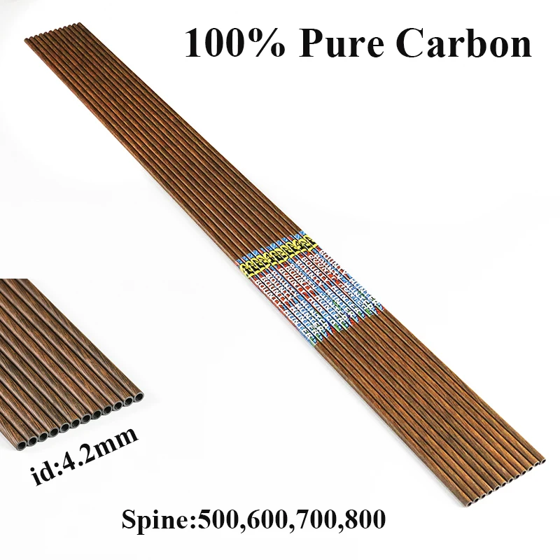 Углеродные стрелы для стрельбы из лука 12 шт. валы ID4.2 Spine 500 800 3 дюйма лопатки