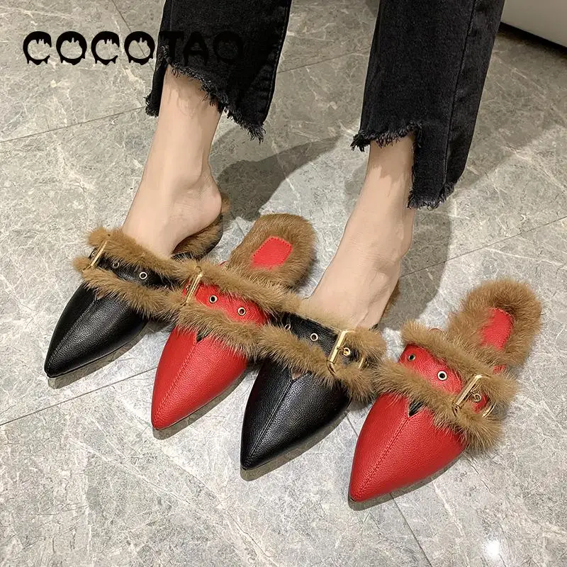 Женская обувь без застежки на меху Сезон осень зима Baotou Полусапожки Обувь с