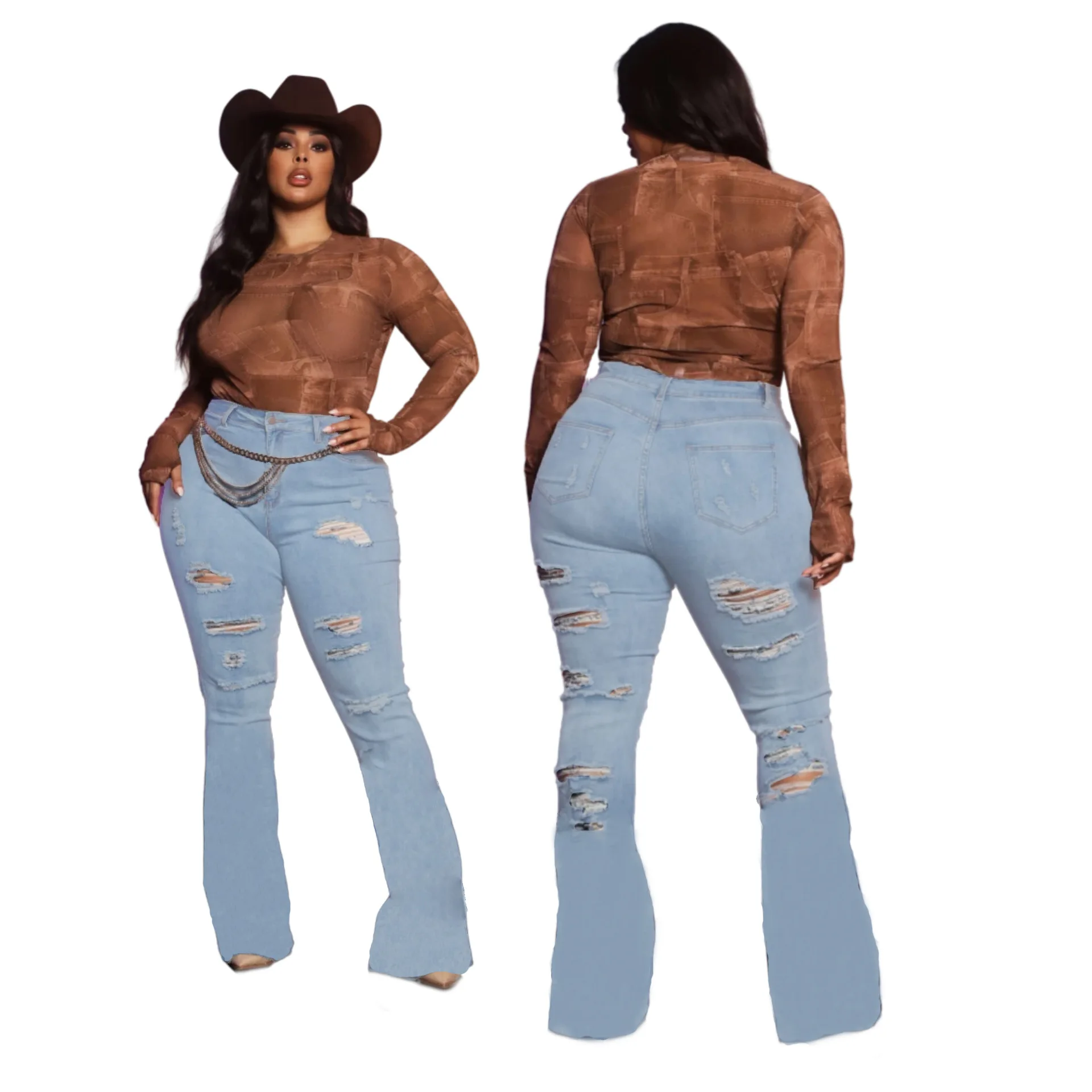 

Plus Size jeans women Sexy Fashion Ripped Flared Pants Slim Jeans Trousers Women's Jeans Super Stretch Jeans
