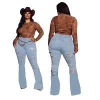 plus size jeans women sexy fashion ripped flared pants slim jeans trousers womens jeans super stretch jeans