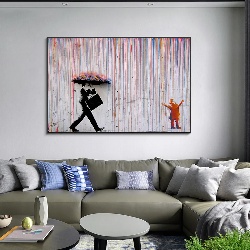 

Colorful Rain Art Canvas Painting Street Graffiti Wall Art Posters and Prints Pictures for Living Room Home Cuadros Decoration