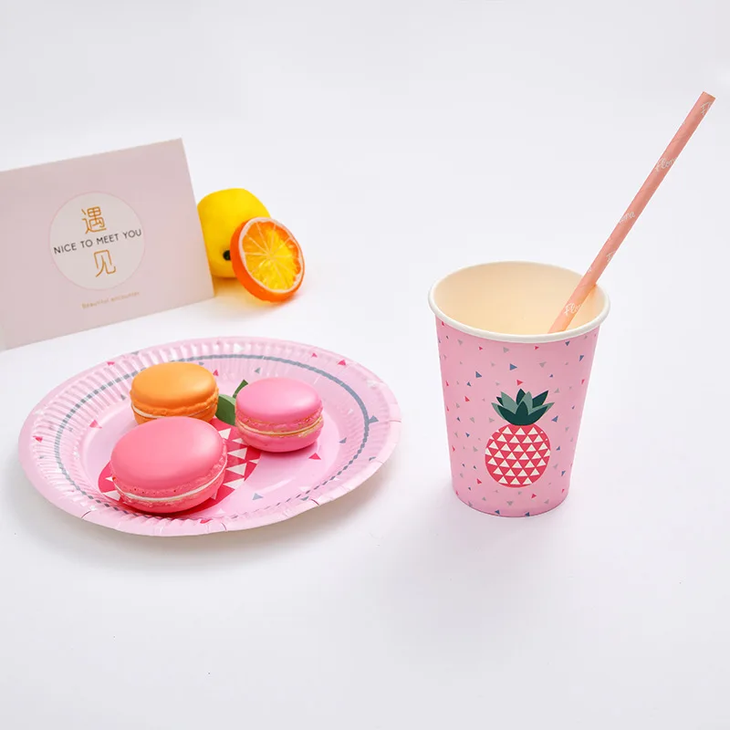 

Pink White Pineapple Theme Party Decoration Disposable Tableware Paper Cup Plate Xmas Baby Shower Kids Birthday Party Supplies