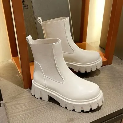 Женские ботинки на платформе бежевые массивные Ботинки Челси обувь в стиле панк