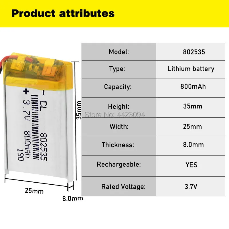 Литий-полимерный литий-полимерный аккумулятор для bluetooth динамика MP5 GPS DVD PDA 800 мАч 3