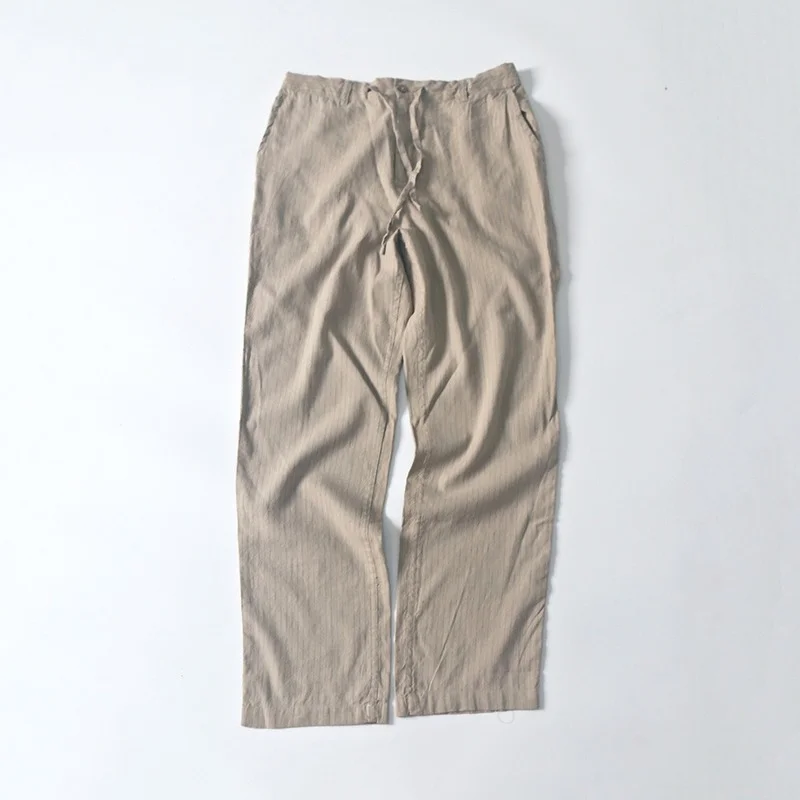 

Лидер продаж 2021 года, Осенние льняные повседневные брюки, мужские брюки в полоску, модная простая Стильная мужская одежда