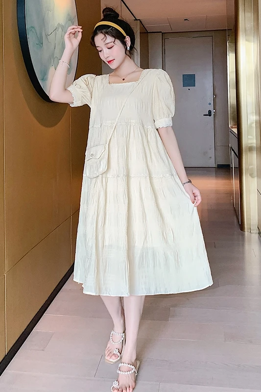 

6931# 2021 Summer Korean Fashion Maternity Dress Elegant A Line Slim Loose Clothes for Pregnant Women Sweet Pregnancy Clothing