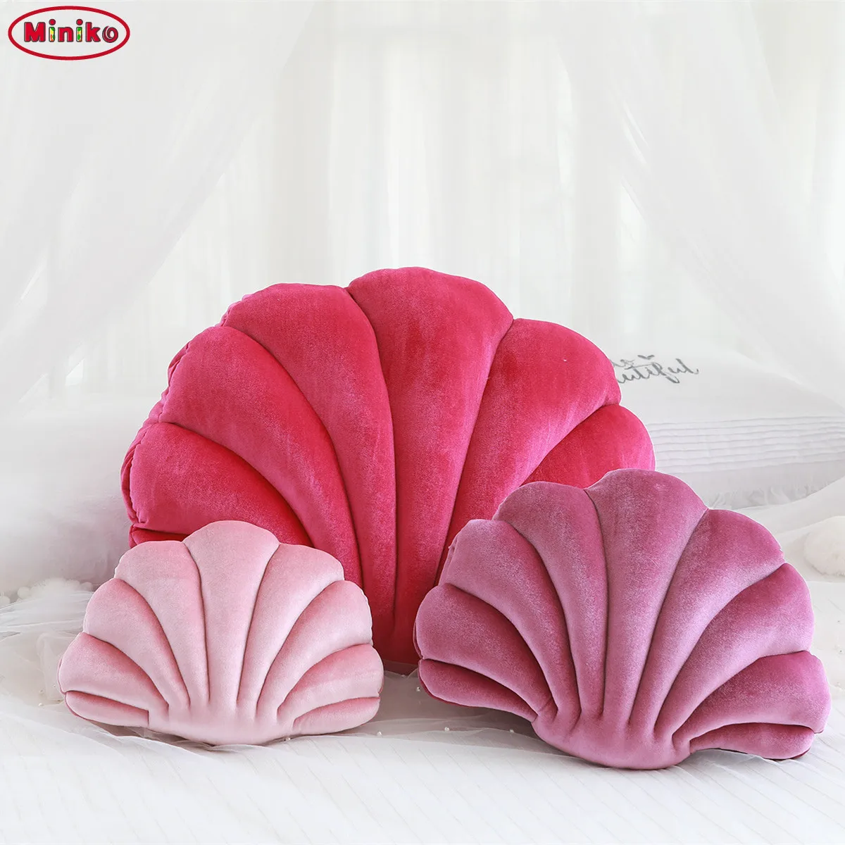 Almohada de terciopelo de lujo con dise&ntilde;o de princesa de hadas para el hogar, coj&iacute;n de felpa con dise&ntilde;o de concha de mar, perfecto para decoraci&oacute;n de cama, sof&aacute;, regalo-0