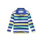 Рубашка-поло детская, осенняя, полосатая, с отложным воротником, с длинным рукавом, От 2 до 14 лет