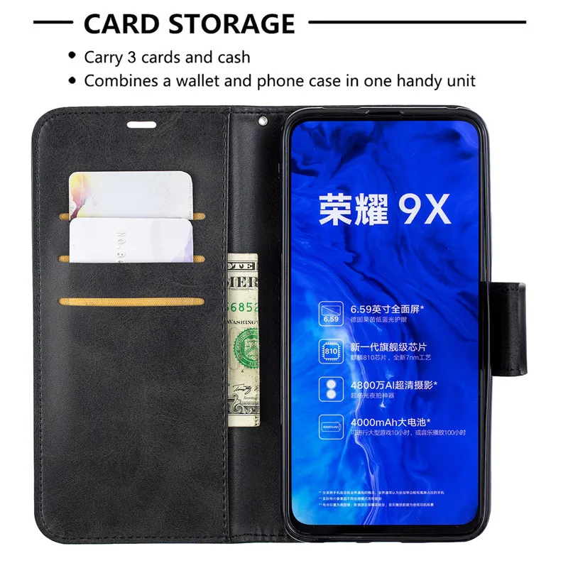 Кожаный чехол-Бумажник Флип-кейс для Fundas huawei Y9 Y7 Y5 Y6 Prime Coque черный чехол для Honor 9x 7a 7c 7X 8A 8C X 8S 6C Капа