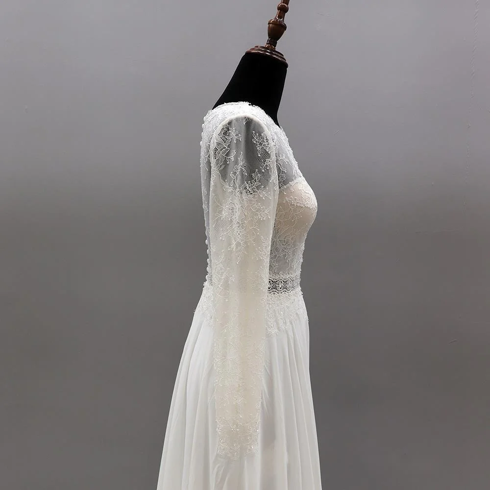 

Real Pictures Vintage Backless V-Neck Sleeve Lace Sheath Bohemian Boho Vintage Wedding Dresse For Bride Ladies Vestido De Noiva