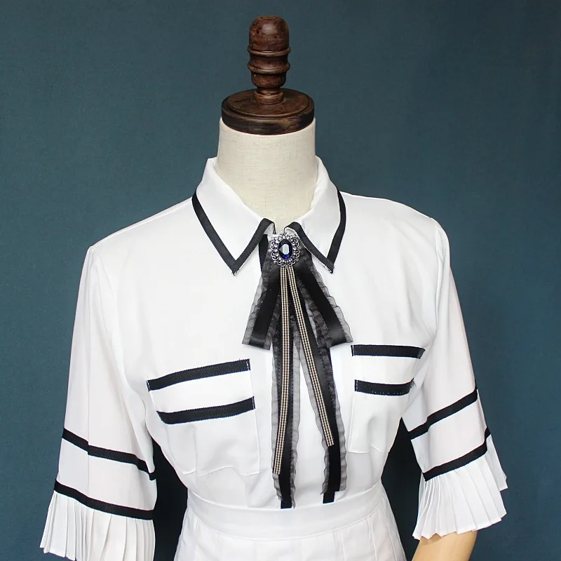 

Cravat Female White Shirt Ties Pin Brooch Dress Bow Tie Professional Wear Pins Necktie School Uniform Ribbon Bowtie Accessories
