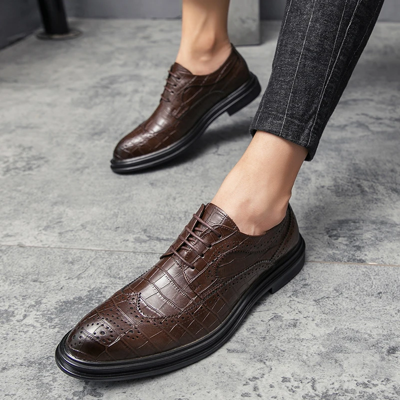 Мужские классические туфли-оксфорды коричневые кожаные туфли с перфорацией на
