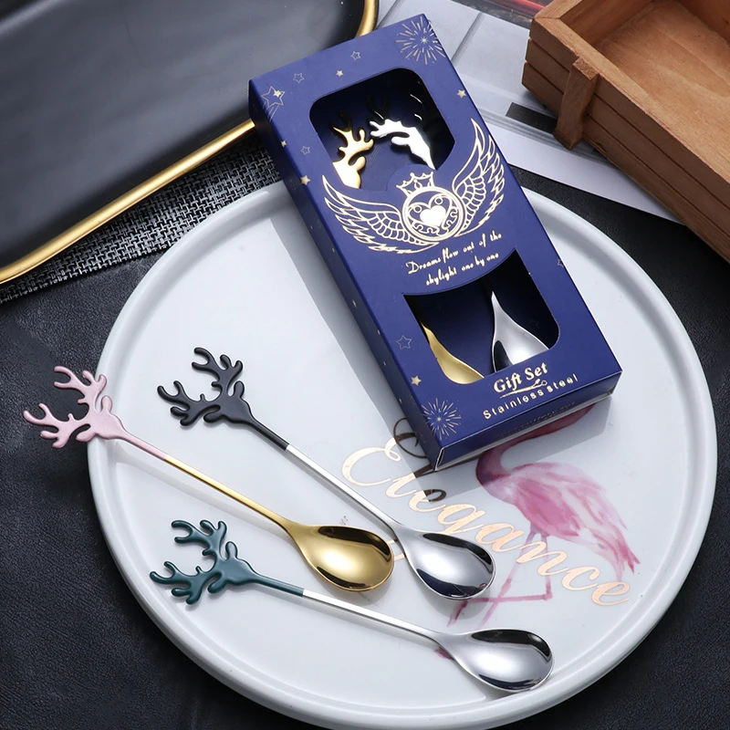 

Stainless Steel Christmas Santa Elk Design Spoon Long Handle Can be Used as Coffee Spoon Sugar Spoon Tea Spoon Stirring Spoon