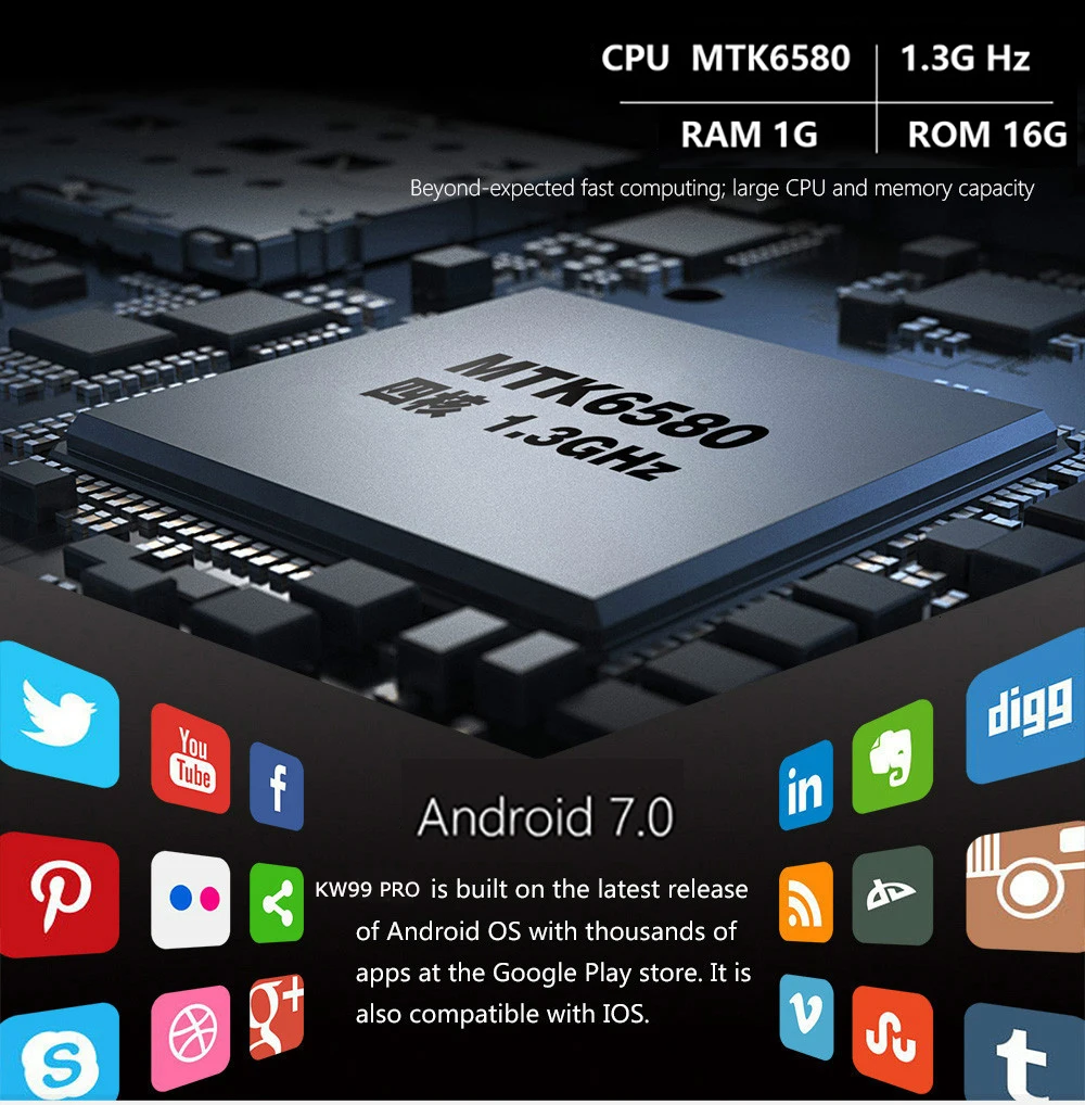 KingWear KW99 PRO Smartwatch телефон Android 7,0 мужские часы MTK6580 четырехъядерный 16 Гб rom монитор сердечного ритма 3g gps шагомер бизнес