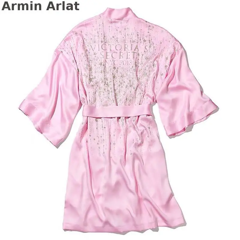

NYC2021 Victorias Red Sexy Robe Gown For Women Sleepshirts Satin Bling Dressing Gowns Summer Casual Silk Bathrobe Yukata Kimono