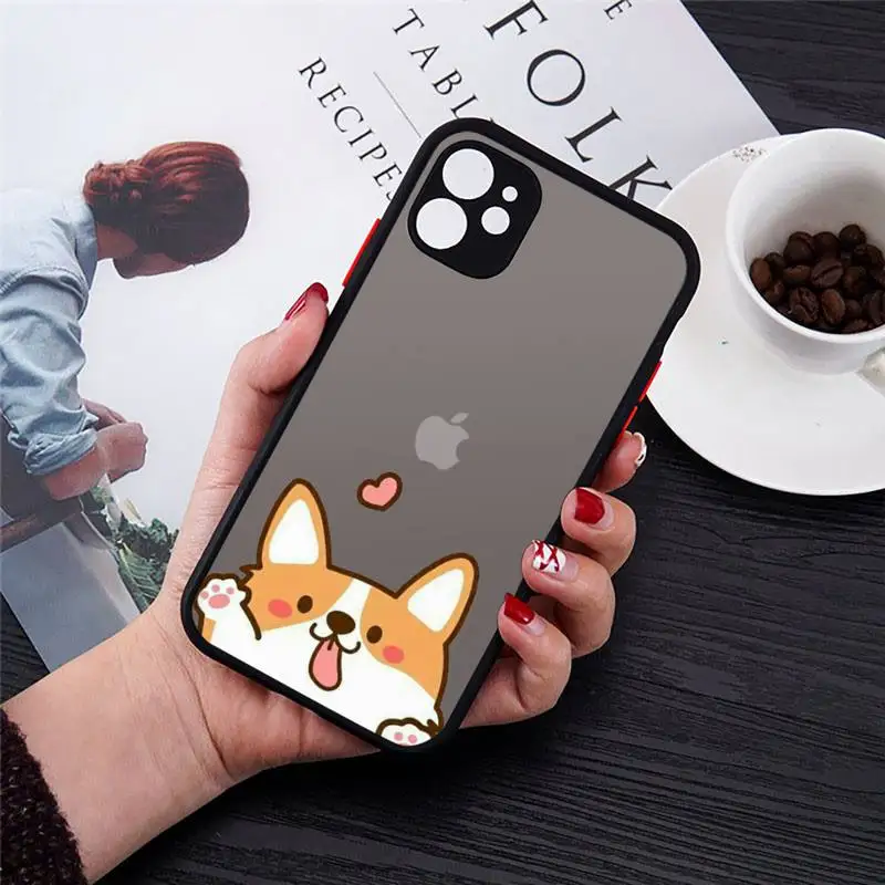 

Phone Case For iPhone 12 11 Mini Pro XR XS Max 7 8 Plus X Cute cartoon corgi dog Matte transparent cover