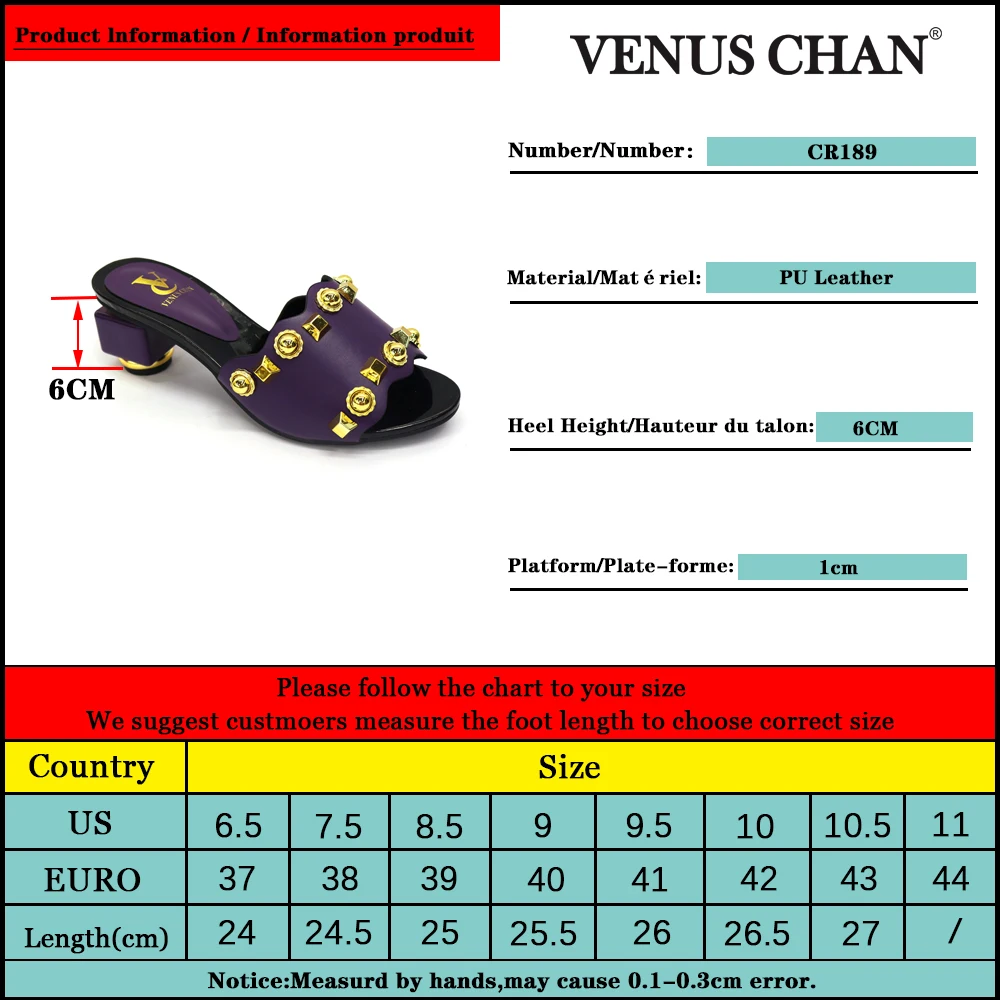 

Venus Chan 2021 New Summer Women Slippers Fashion Open Toe Crystal High Heels Shoes Square heel Sandals Pumps Size 37-43