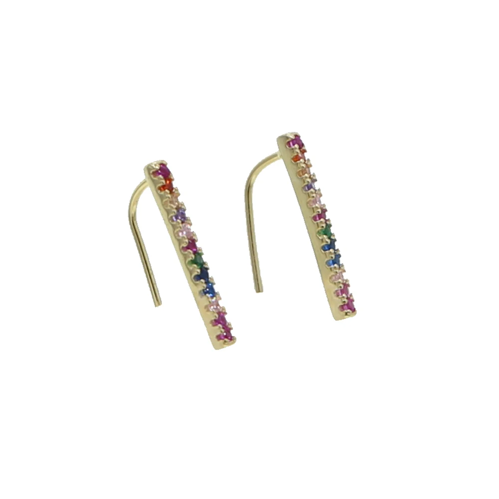 Женские серебряные сережки с разнослойной радужной расцветкой Cz длинные серьги