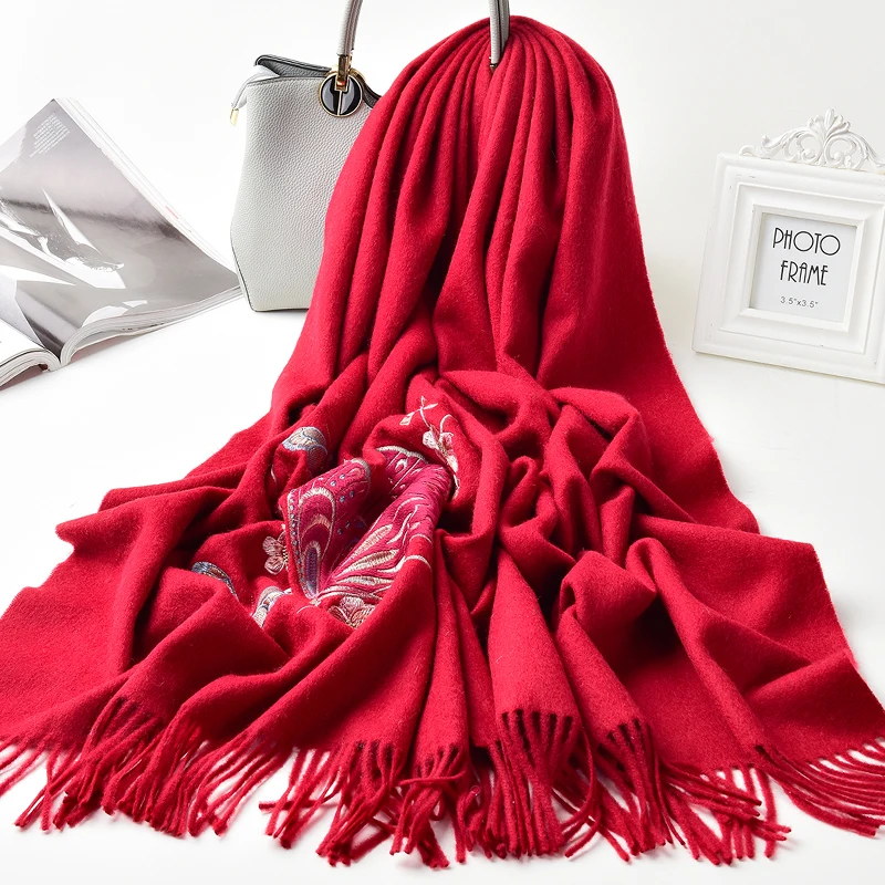 Зимний женский шерстяной шарф теплые шали красные шарфы женские Свадебные