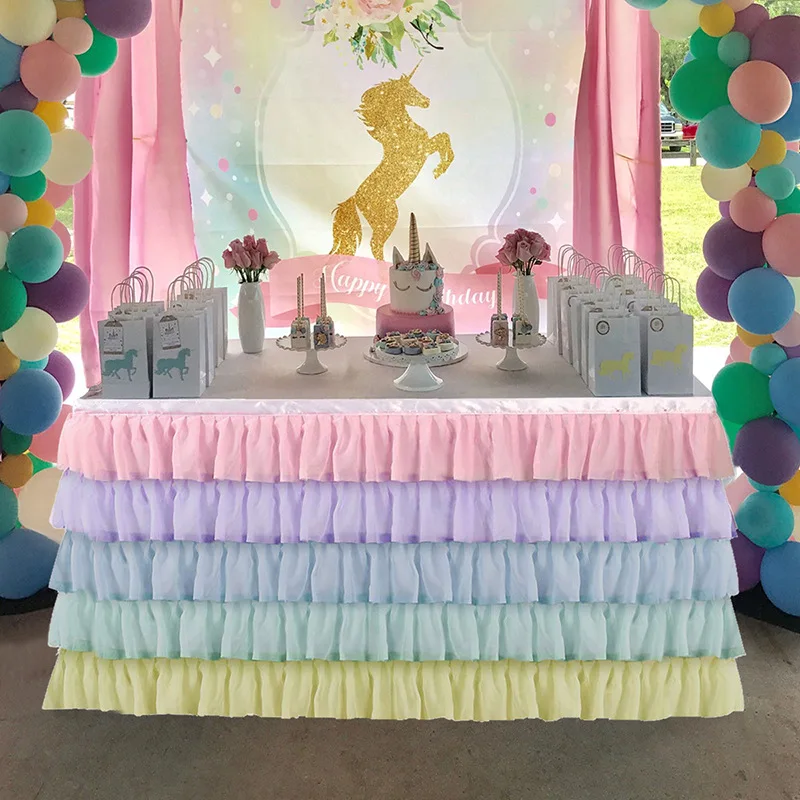 

Rainbow Unicorn Chiffon Table Skirt birthday Party Decoration Baby Shower Mermaid Unicorn Party Home Decoration ww23
