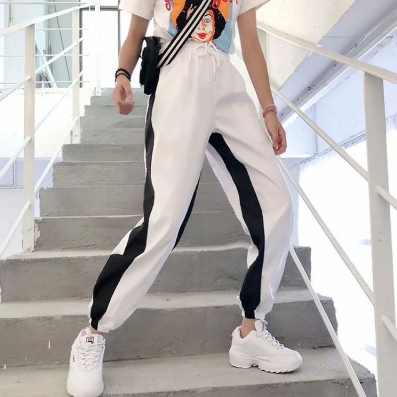 

2020 New Streetwear Women Pants Fashion Joggers Patchwork High Waist Sweatpants Trousers Splice White Black Casual Harem pants