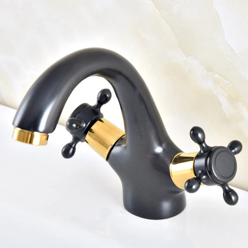 

Black Oil Rubbed Bronze Gold Color Brass Two Corss Handles Bathroom Faucet Sink Basin Cold / Hot Mixer Tap anf476