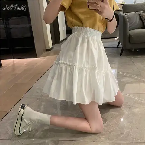 Summer 2023 White Mini Skirts Skirt Women Small High Waist A-line Skirt Pleated Student Lady Cute Skirts Preppy Style ​wholesal