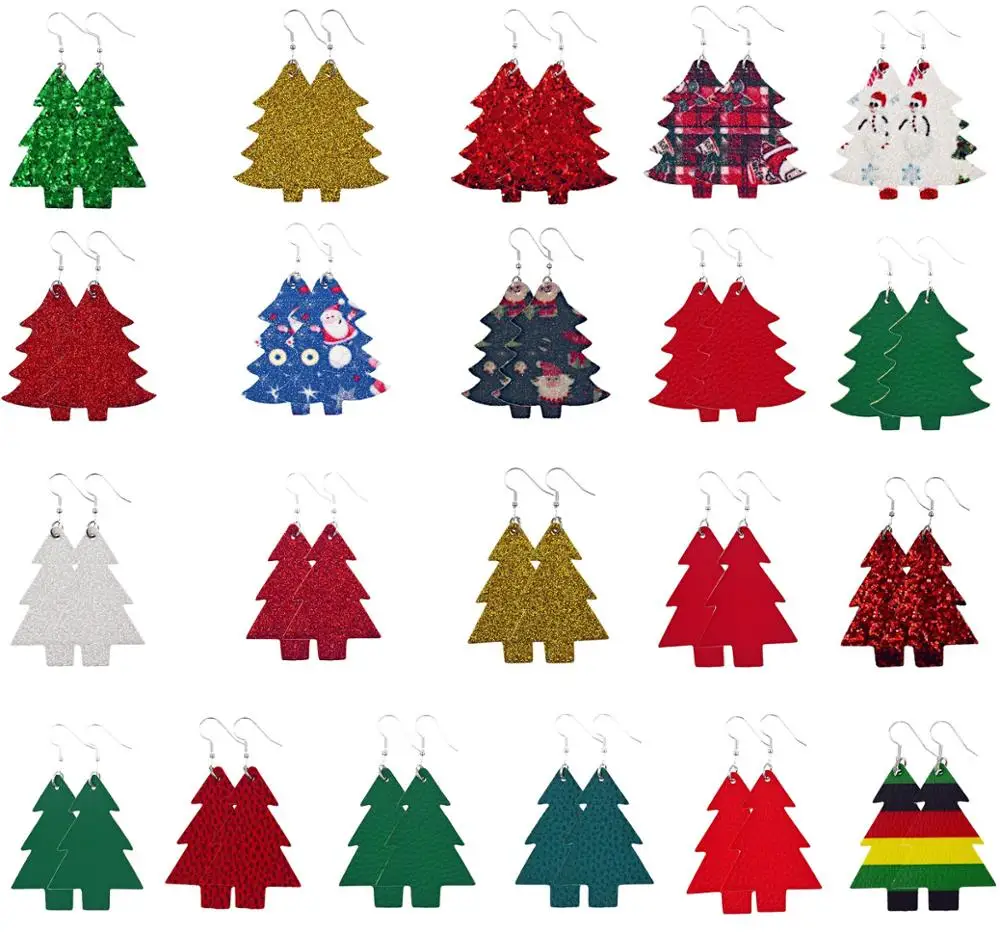 

Christmas Tree Glitter Sequins Leather Earrings New Women Dangle Drop Earrings Christmas Gifts Fashion Jewelry Wholesale
