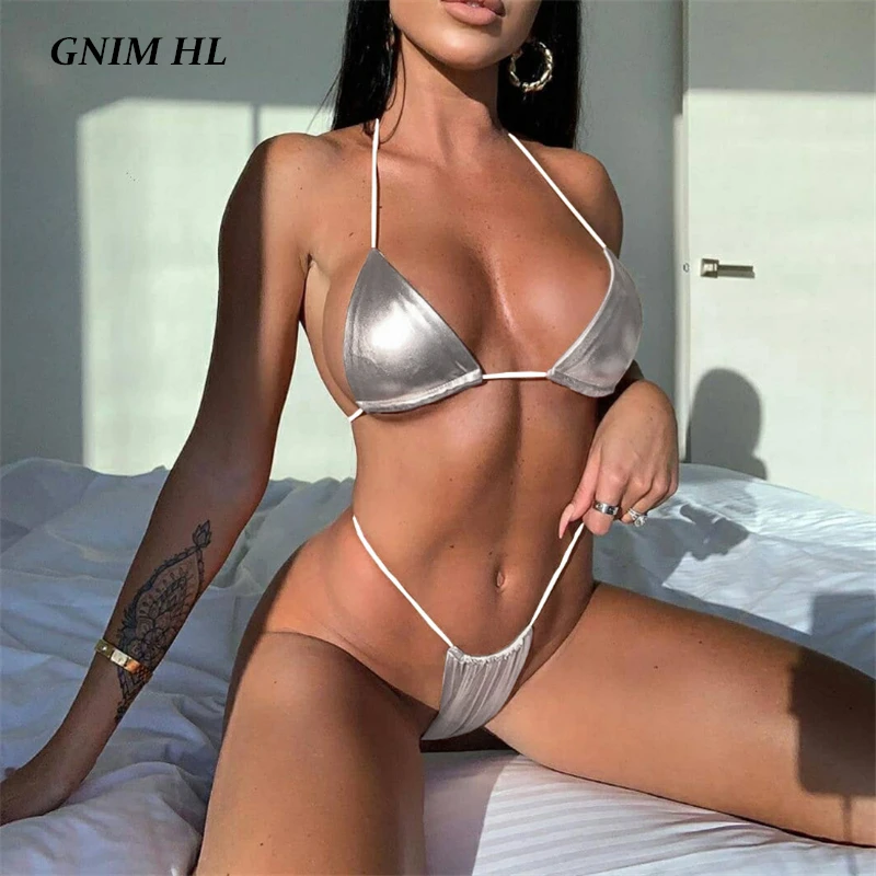 GNIM сексуальный купальник с треугольным лифом женский 2019 бандаж серебряные