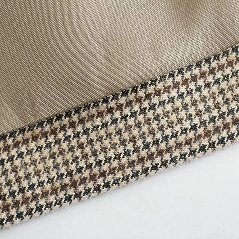 

Women's Blazers Houndstooth Coats Khaki Vintage Blazer Mujer Office Formal Ladies Blazer Femme Long Sleeve Work Clothing Za Chic