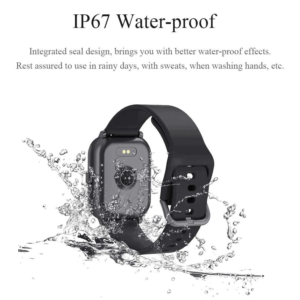 

IP67 Waterproof Men Smart Watch Health Monitoring Square Silicone Strap 1.3inch Smarts Bracelet