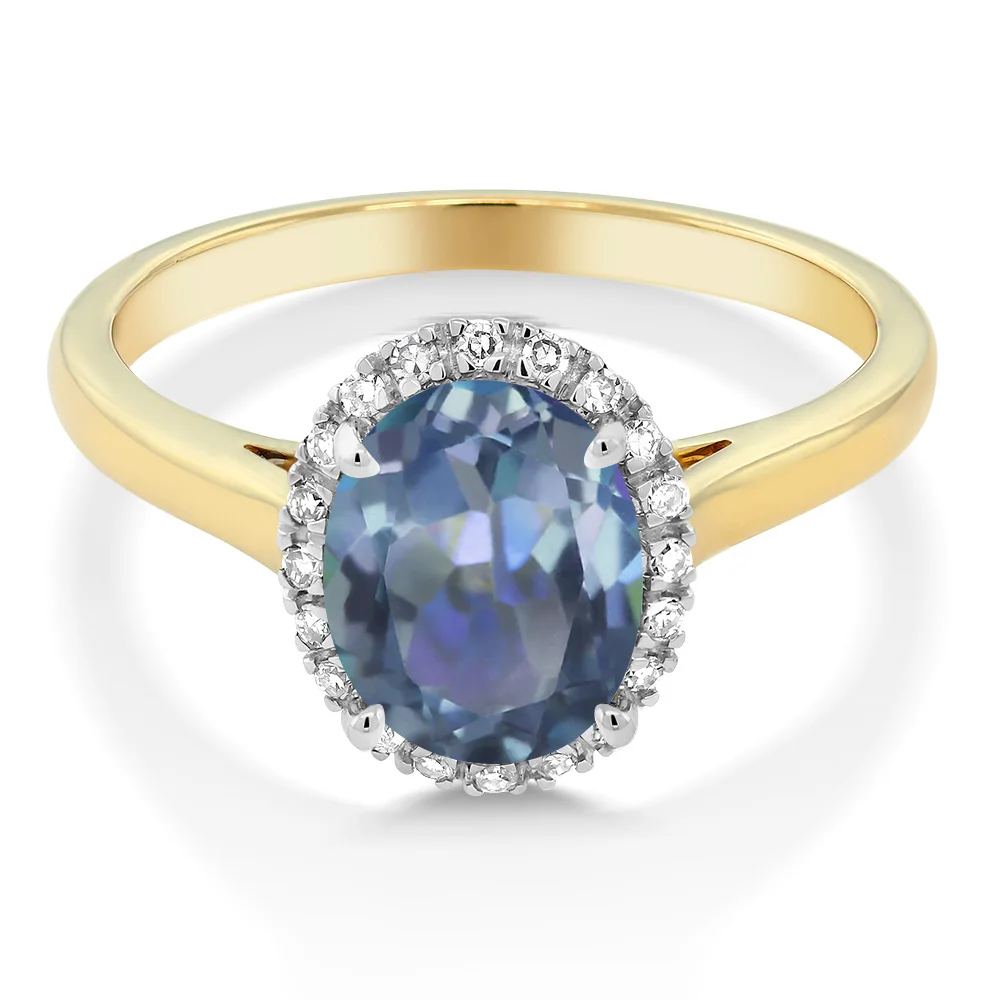 Двухцветный золотой топаз Cassiopeia мистический 10 к и кольцо для помолвки Diamond Halo 1 80 Ct