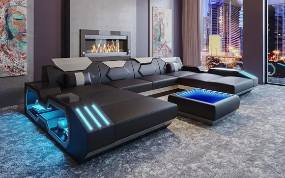 Кожаные диваны 7 мест Европейский стиль Современная гостиная домашняя