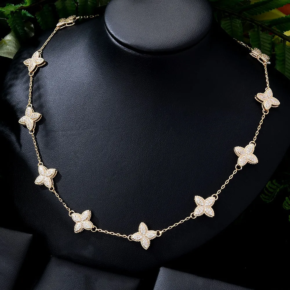 

Blachette Luxury Lucky Four-leaf Clover Stackable Necklace Full CZ Zircon Fashion Lady Party Daily Jewelry Girl Exquisite Gift