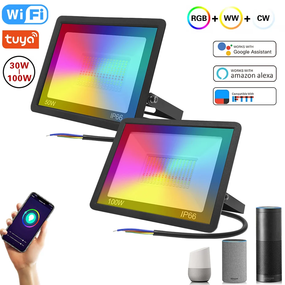 Светодиодный рефлектор RGB Smart Spotlight Tuya Wifi Life 30 Вт 50 100 водонепроницаемый уличный