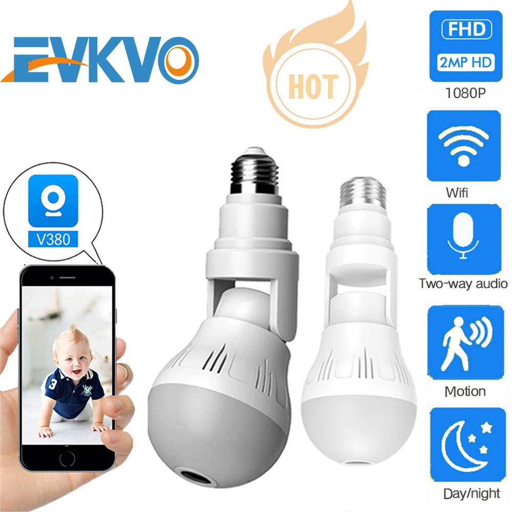 EVKVO 1080P 360 с поддержкой Wi Fi Камера лампа панорамный лампы IP CCTV камера
