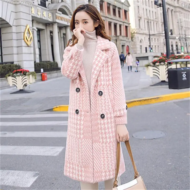 

Fashion mink fluffy coat female winter long section New high quality thickening female plaid woolen coat women jacket women