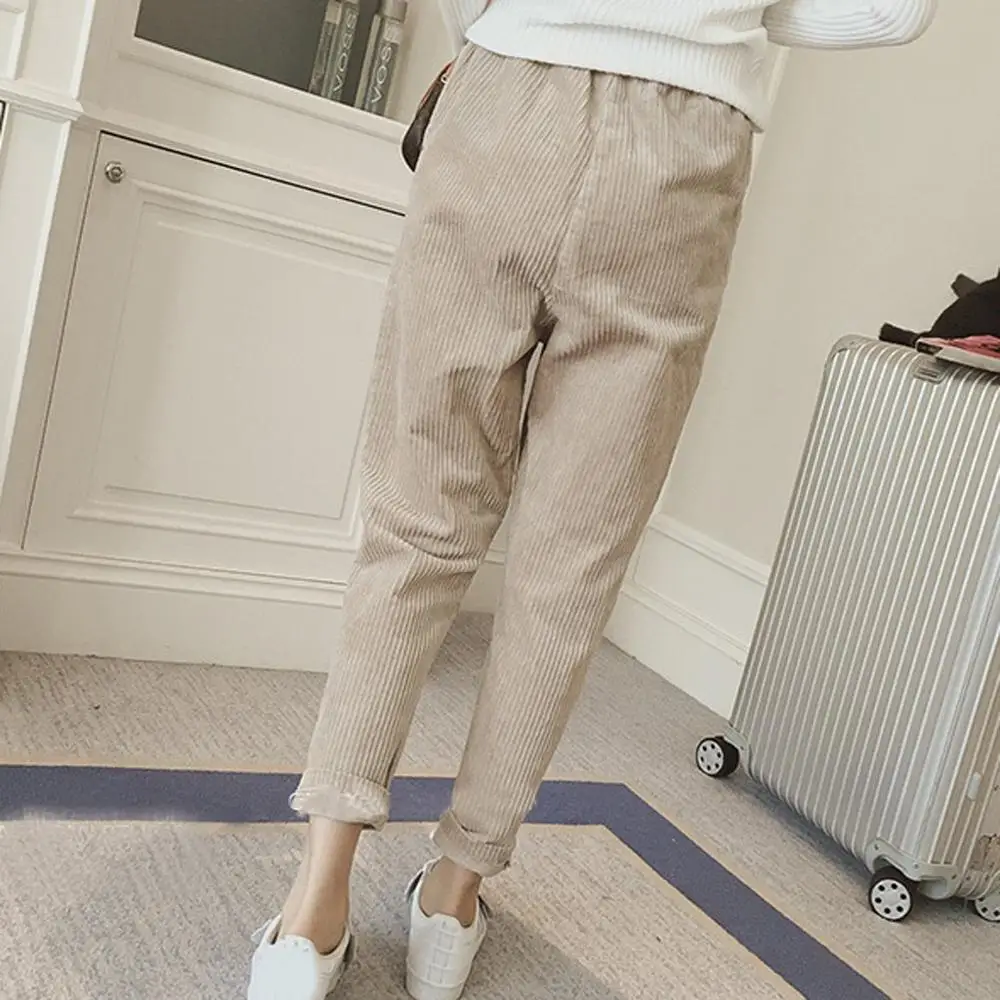 Брюки карандаш с завышенной талией 2020 вельветовые Модные повседневные свободные