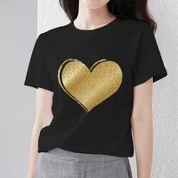 black all match womens t shirt o neck love heart pattern series tops classic ladies short sleeve tee dropshipping women clothes