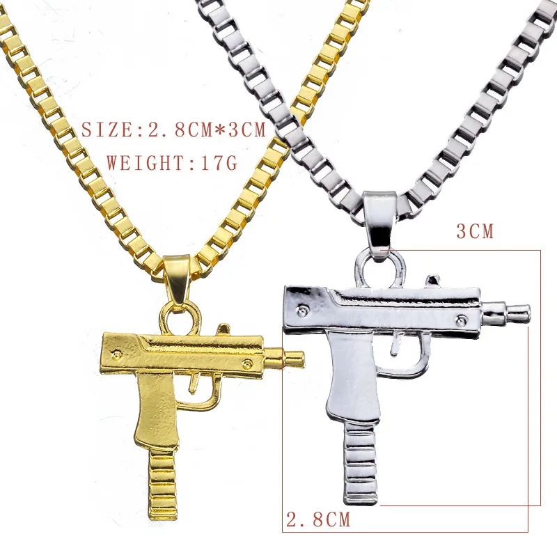

Fashion Creative Hip Hop Submachine Gun Pendant Necklace Crystal Ak 47 Link Chain Necklace Women Men Rapper Jewelry Gift