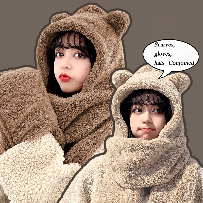Комплект из шарфа женские зимние шапки теплая шапка с милыми медвежьими ушками