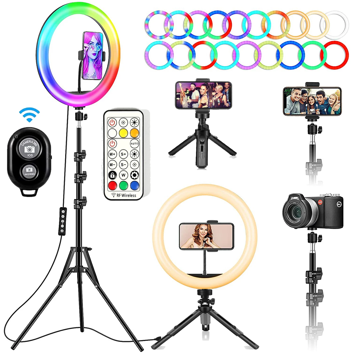 Anel de Luz Suporte com Luz de Led para Preenchimento para Fotografia Rgb com Tripé Luz para Gravação de Vídeo ao Vivo Maquiagem Circular ou