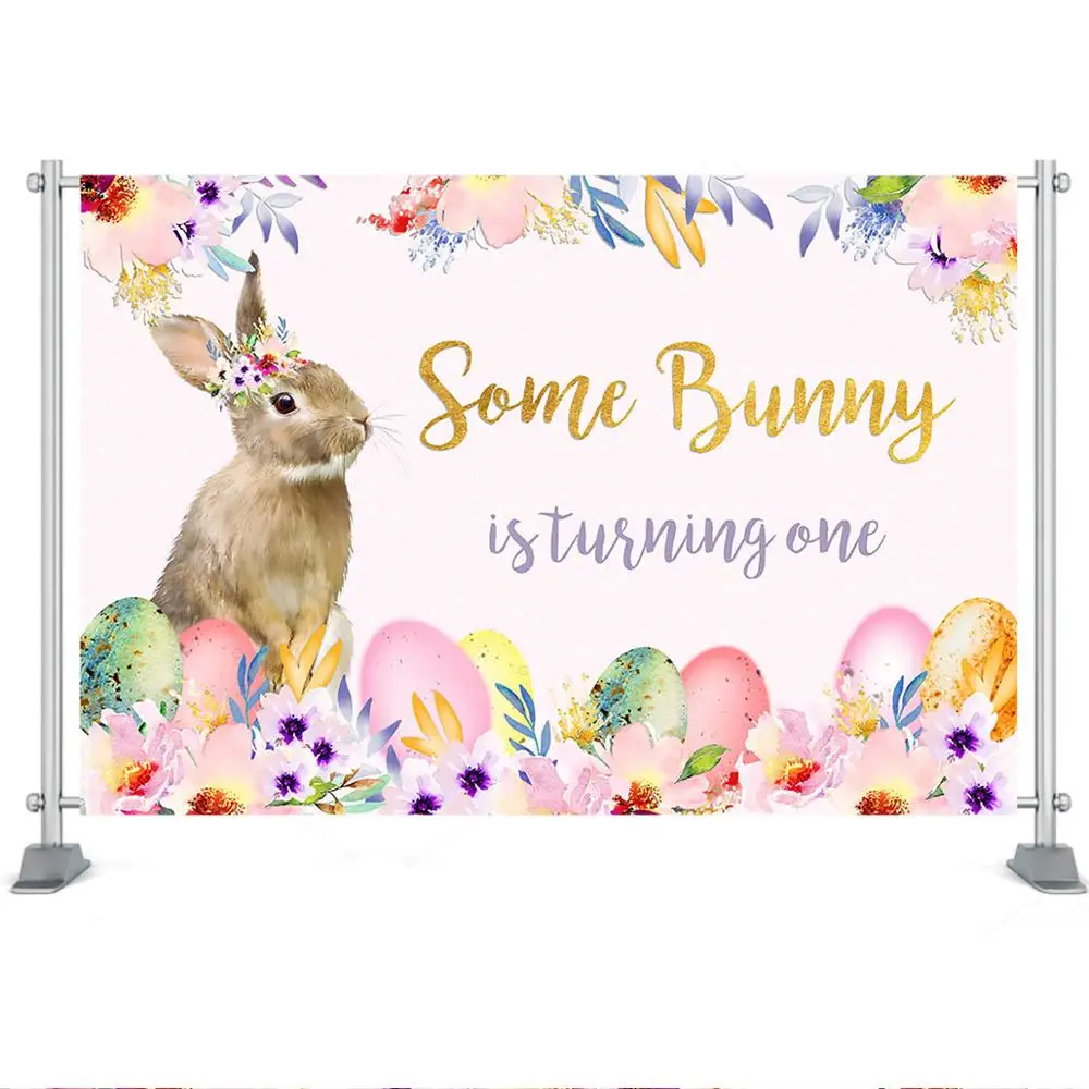 

Bunny Theme 1st Birthday Backdrop Some Bunny is One Birthday Party Decoration Banner Easter Floral Baby Portrait Photo Backdrop